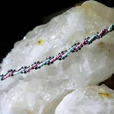 Ibiza Anklet Bracelet - Silk string with zinc alloy, silver ball chain.